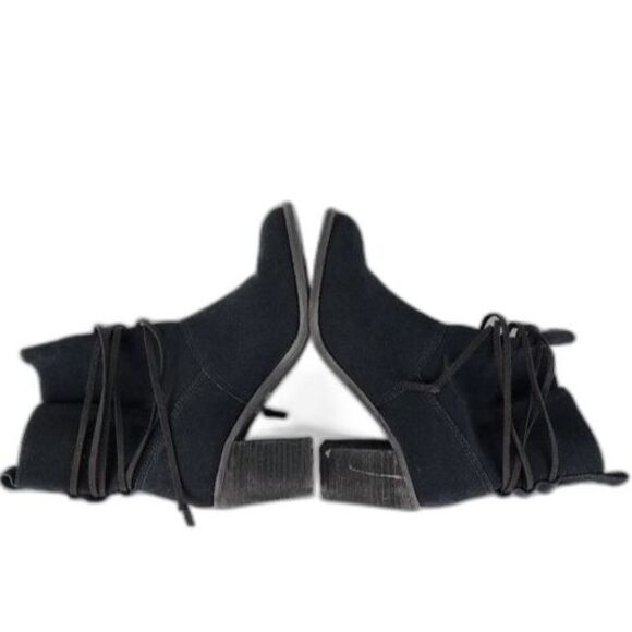 Toms Ankle Boots Mila Bootie Black Suede Leather Heel Slip On Ankle Strap Sz 8 - Picture 6 of 11